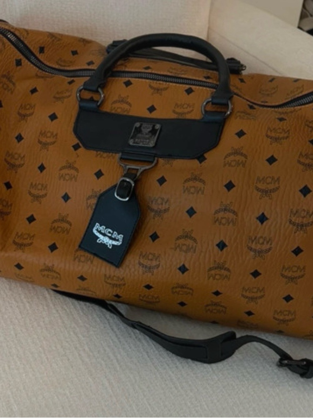MCM Cognac Visetos Duffel with Black Trim and Tag